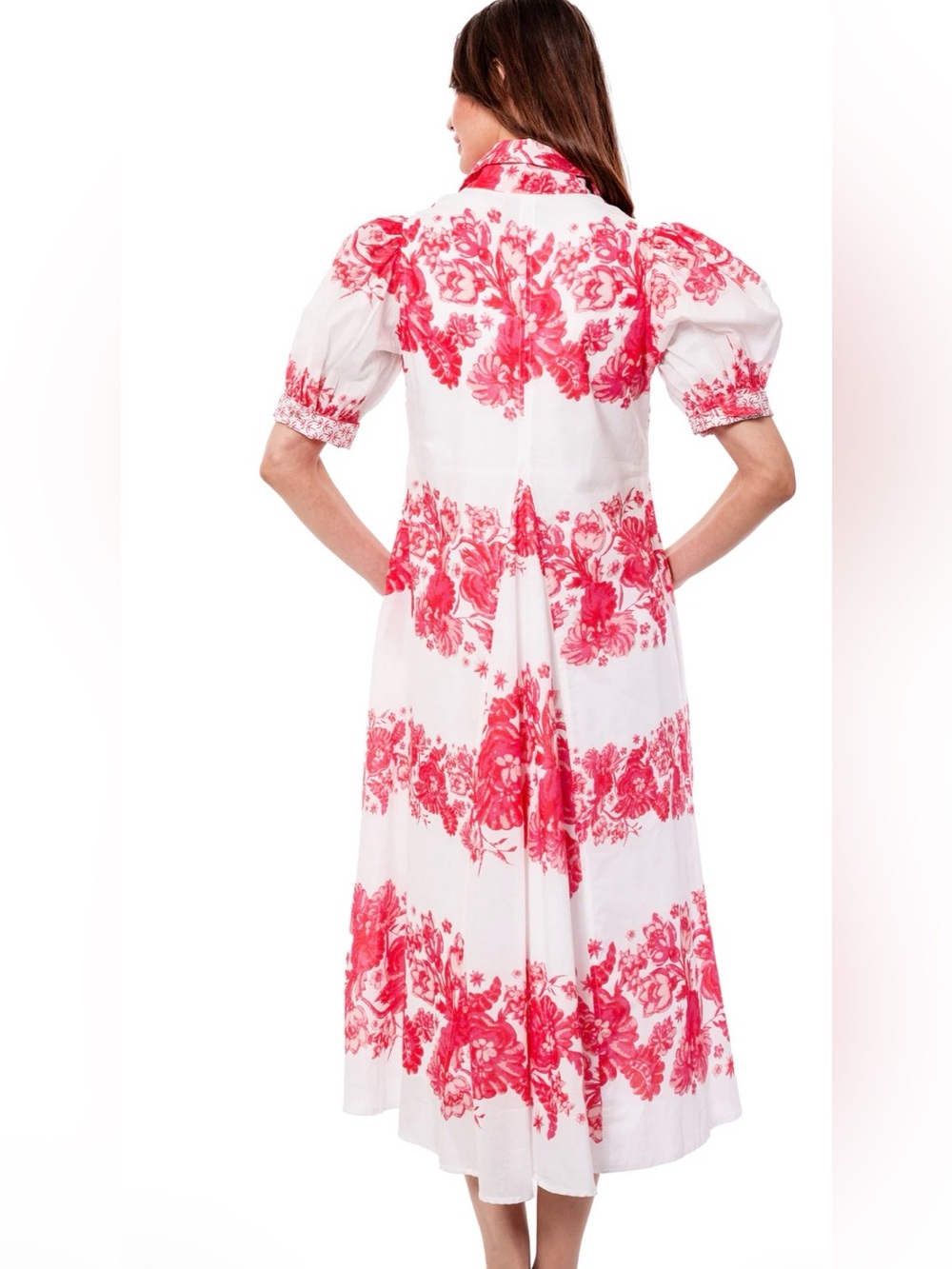 Dizzy Lizzy Montauk Dress White Pink Floral Cotton Puff Sleeve Midi Size S - Picture 2 of 8